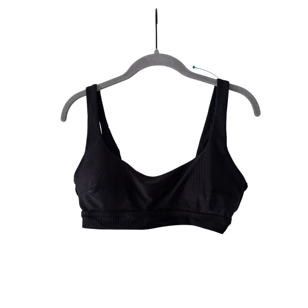 Aerie Women Medium Black Ribbed Scoop Neck Wireless Bralette Sports Bra Top